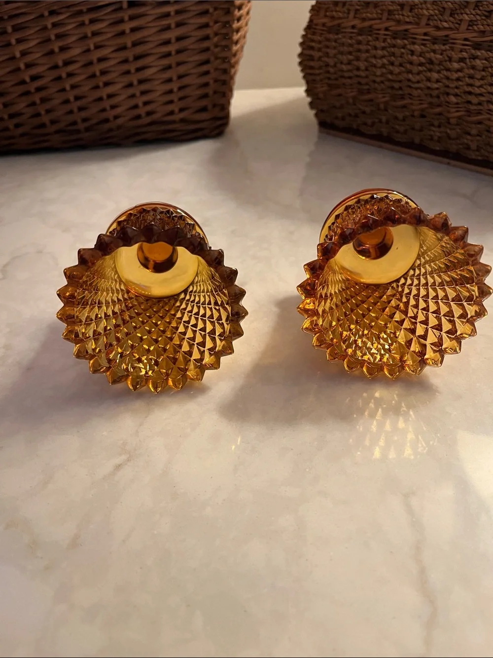 VTG  peg votive cups Home Interiors Gold Amber diamond pattern  Glass